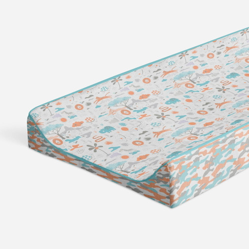 Muslin Quilted Changing Pad Cover, Jungle Safari Aqua/orange