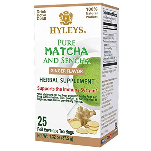 Hyleys Tea Wellness Japanese Pure Matcha Green With Bags (100 Natural/sugar Free/gluten Free And Non Gmo), Ginger, 25 Count