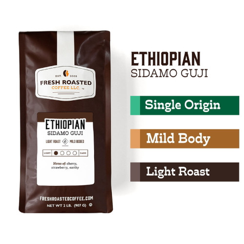 Fresh Roasted Coffee, Ethiopian Sidamo Guji Coffee, Light Roast, Whole Bean, 32 Oz