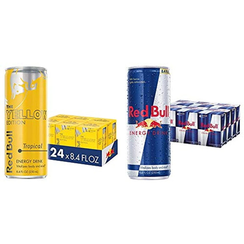 Red Bull Energy Drink, Tropical, Yellow Edition, 8.4 Fl Oz (24 Count) & Energy Drink, 8.4 Fl Oz (24 Count)