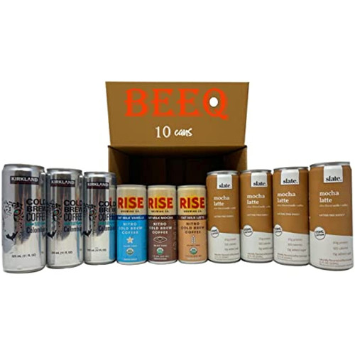 Beeq Box Variety Coffee, 3 Different Brands, 5 Different Flavors, Oat Milk Vanilla ,latte,mocha, Nitro Cold Brew Latte | Vegan & Non-dairy | Organic, Non-gmo | Low Acidity | 7 Fl. Oz. Cans (3 Pac