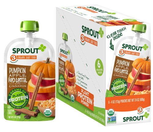 Sprout Organic Stage 3 Baby Food, Pumpkin Apple Red Lentil, 4 Oz Pouch, 6 Pack