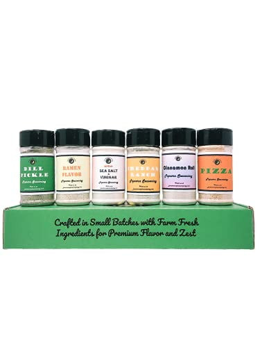 Popcorn Seasoning 6 Pack | Ramen Flavor | Dill Pickle | Sea Salt & Vinegar | Cheddar Ranch | Cinnamon Roll | Pizza | Gift Box Included