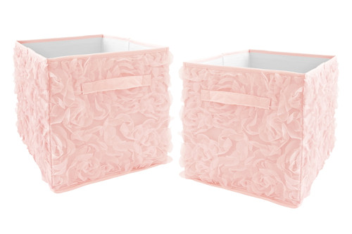 Pink Floral Rose Fabric Storage Bin (set Of 2) By Sweet Jojo Designs
