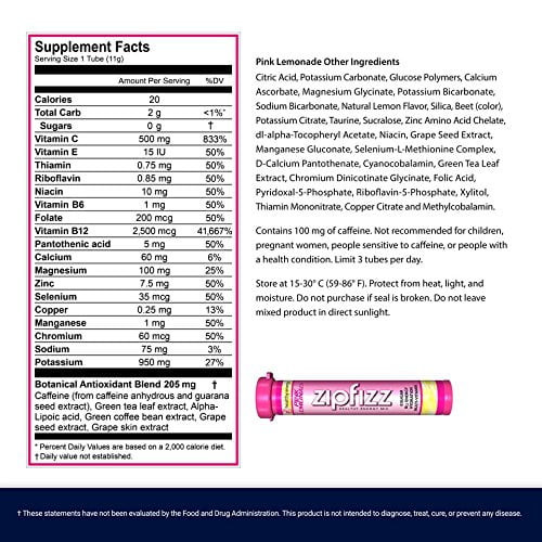 Zipfizz 20pink Healthy Energy Drink Mix, Pink Lemonade, Pack Of 20