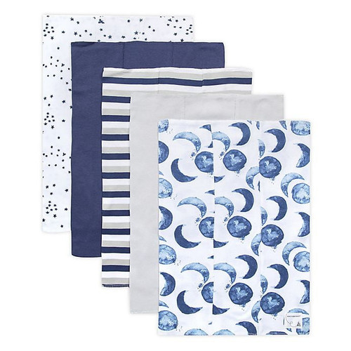 Burt's Bees Baby 5-pack Hello Moon Organic Cotton Burp Cloths In Indigo