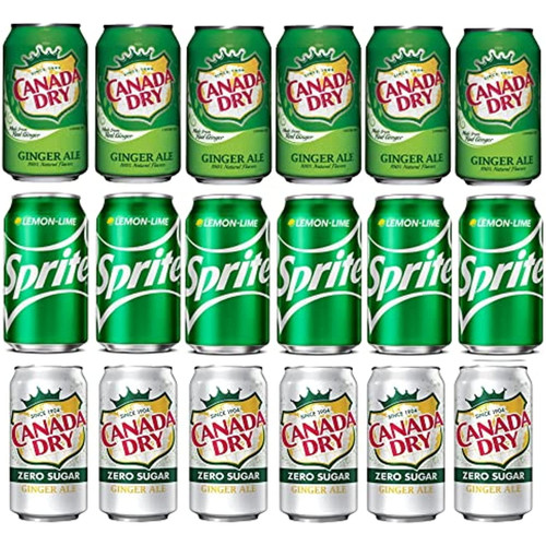 Variety Soda Soft Drink Mini Can, 7,5 Oz, 6 Canada Dry Ginger Ale, 6 Canada Dry Zero Sugar, 6 Sprite (pack Of 18)