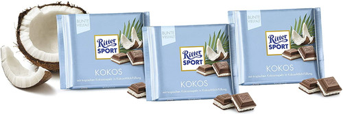 Coconut - Alpine Milk Chocolate With Coconut Milk Cream And Crunchy Coconut Flakes 3 X 100 G, Ritter Sport / Germany