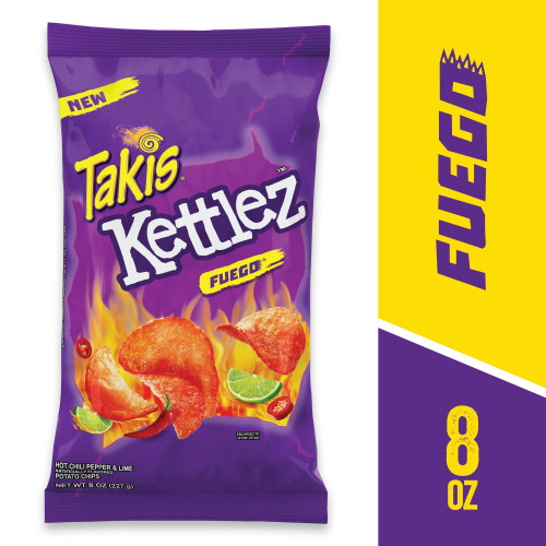 Takis Kettlez Fuego Potato Chips, Hot Chili Pepper And Lime Artificially Flavored Chips, 8 Ounce Bag