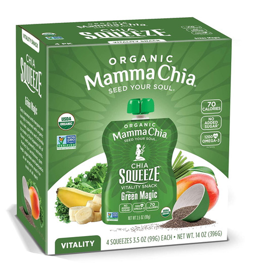 Mamma Chia Organic Chia Squeeze Vitality Snack Green Magic -- 4 Pouches