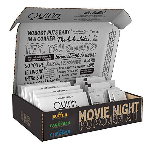 Quinn Movie Night Microwave Popcorn Variety Pack (3 Bags Butter Sea Salt, 3 Bags Parmesan Rosemary, 3 Cheddar), 9 Piece Assortment