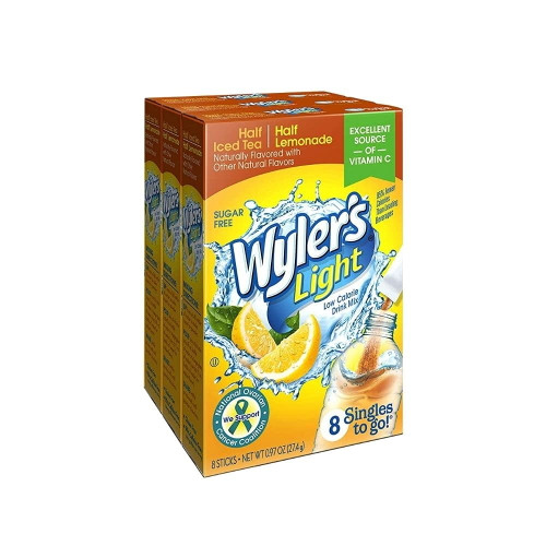 Wyler's Light Singles To Go Powder Packets, Water Drink Mix, Half Iced Tea & Half Lemonade, 8 Packets Per Box, 24 Total Packets (pack Of 3)