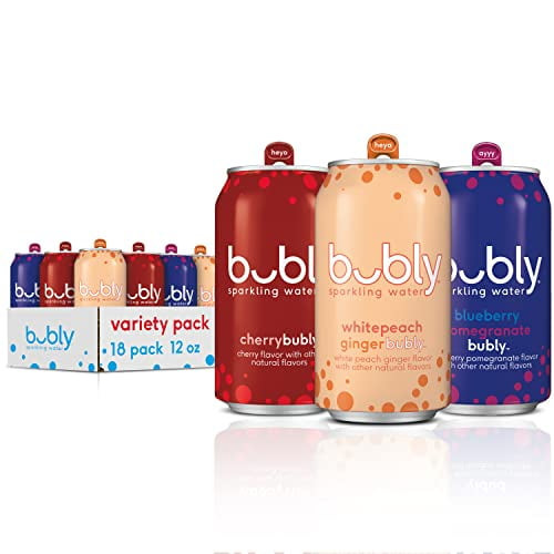 Bubly Sparkling Water, Red White And Blue Variety Pack, 12 Fl Oz Cans (18 Pack), Zero Calories & Zero Sugar