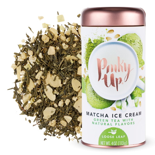 Pinky Up Matcha Ice Cream Loose Leaf Tea | Whole Leaf Green Tea, 30-55 Mg Caffeine Per Serving, Naturally Low Calorie & Gluten Free | 3.5 Ounce Tin, 25 Servings