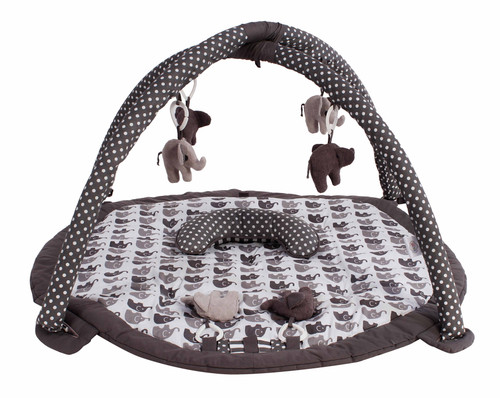 Bacati - Unisex Activity Gym & Playmat, Elephants White/grey With Toys