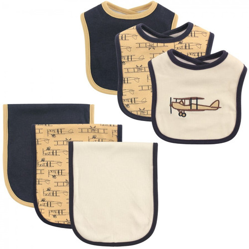 Hudson Baby Infant Boy Cotton Bib And Burp Cloth Set 6pk, Airplane, One Size