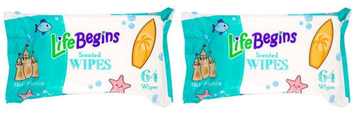 2 Pack Qc Life Begins Scented Aloe Baby Wipes, 64 Count Each
