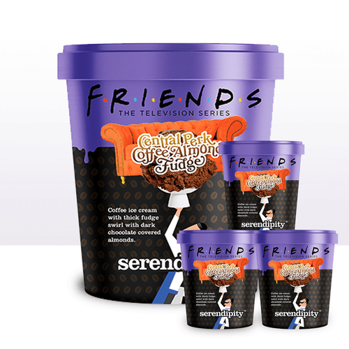Serendipity Ice Cream, Friends Central Perk Coffee Almond Fudge Ice Cream, 16 Ounce Frozen Pints, 4 Total Pints - Super Premium Ice Cream, Decadent Full Flavor Ice Cream Treats