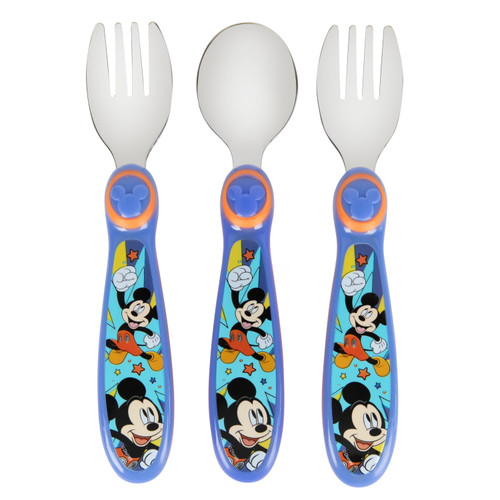 Disney Mickey Mouse Toddler Forks And Spoon Set - 3 Pieces - Dishwasher Safe Utensils
