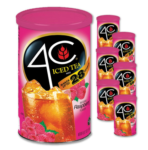 4c Powdered Drink Mix Cannisters, Raspberry Tea 6 Pack, 28 Quarts, Family Sized Cannister, Thirst Quenching & Refreshing Flavors