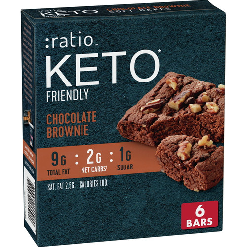 :ratio Keto Friendly Soft Baked Bars, Chocolate Brownie, Keto Snacks, 6 Ct