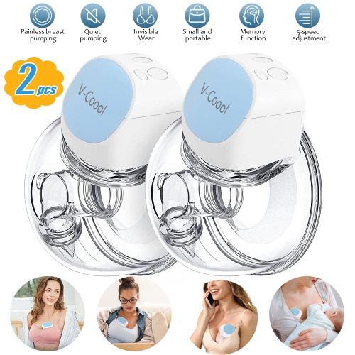 Mom Cozy Wearable Breast Pump, Dfito Electric Portable Wearable Breast Pump, Spill-proof Ultra-quiet Pain-free Breast Pump With 2 Mode & 5 Levels, Blue, 0.94inch And1.06inch Flange,2pcs, Zj56