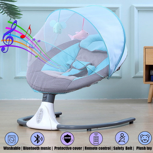 Electric Baby Swing Seat Bluetooth Motorized Infant Rocker With12 Preset Lullabies And,4 Speeds,bluetooth And Usb, Remote Control, Blue
