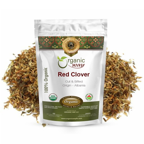 Organic Way Dried Red Clover Cut & Sifted - Herbal Tea | European Wild-harvest | Organic & Kosher Certified | Raw, Vegan, Non Gmo & Gluten Free | Usda Certified | Origin - Albania (1/4lbs / 4oz)