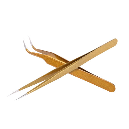 2pcs Straight & Curved Tweezers Nippers False Eyelash Extension Stainless Steel Pointed Clip Nail Art Nippers