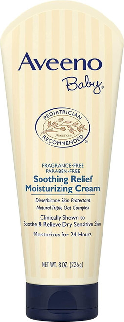 Aveeno Babyadslk Soothing Relief Moisturizing Cream With Natural Oat Complex & Dimethicone, Hypoallergenic Baby Cream To Soothe & Relieve Dry, Sensitive Skin, Fragrance- & Paraben-free, 8 Oz
