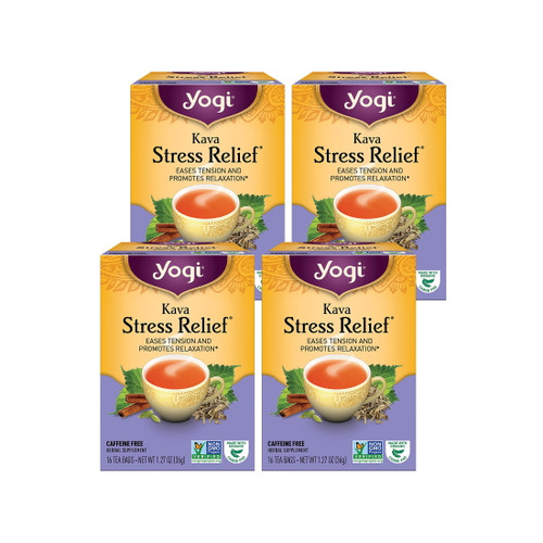 Yogi Tea Kava Stress Relief, Caffeine-free Herbal Tea, Wellness Tea Bags, 4 Boxes Of 16