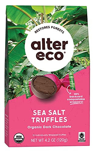 Alter Eco | Deep Dark Sea Salt Truffles | 58% Pure Dark Cocoa, Fair Trade, Organic, Non-gmo, Gluten Free Dark Chocolate Truffles (10 Count (pack Of 1))