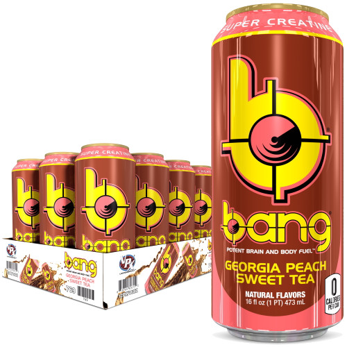 (12 Cans) Bang Georgia Peach Sweet Tea Energy Drink With Super Creatine, 16 Fl Oz