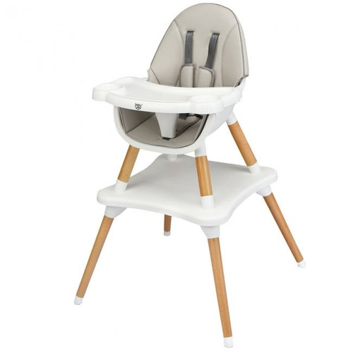 5-in-1 Baby High Chair Infant Wooden Convertible Chair W/ 5-point Seat Belt Gray