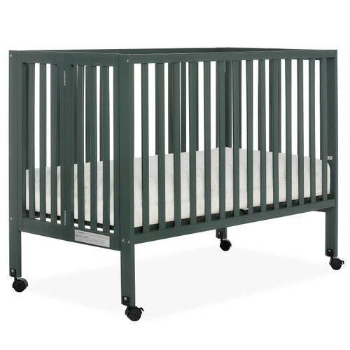 Dream On Me Quinn Full-size Folding Crib, Removable Wheels, Modern Nursey, Adjustable Mattress Support, Patent Folding System In Olive