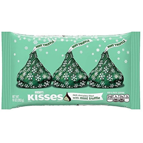 Holiday Hersheys Kisses Dark Chocolate With Mint Truffle, 10-ounce Bag (pack Of 2)