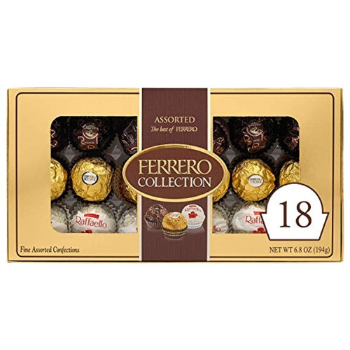 Ferrero Rocher Collection Fine Hazelnut Milk Chocolate And Coconut Assorted Confections, Perfect Valentines Day Gift, 18 Count
