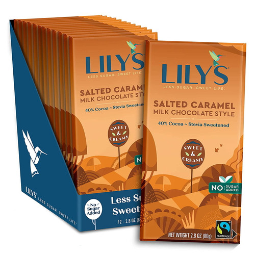 Salted Caramel Milk Chocolate Style Bar By Lily's | Made With Stevia, No Added Sugar, Low-carb, Keto Friendly | 40% Cocoa | Fair Trade, Gluten-free & Non-gmo Ingredients | 2.8 Ounce, 12-pack