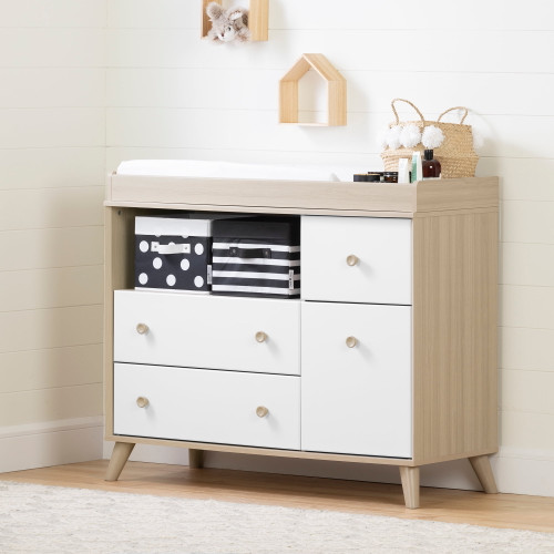 South Shore Yodi Changing Table With Drawers, Soft Elm And White