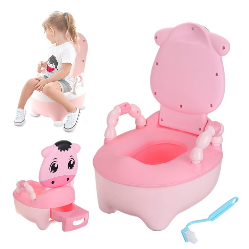 Portable Cute Baby Potty Cute Cow Toilet Seat Girl Boy Training Pot With Removable Waste Cup And Brush