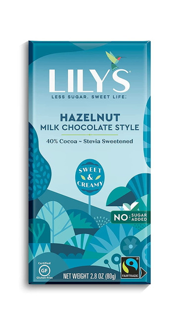 Hazelnut Milk Chocolate Style Bar By Lily's | Made With Stevia, No Added Sugar, Low-carb, Keto Friendly | 40% Cocoa | Fair Trade, Gluten-free & Non-gmo Ingredients | 2.8 Oz