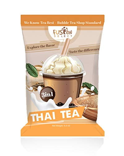 Fusion Select Bubble Tea Mix - Thai Tea 3-in-1 Drink Powder With Cream & Sugar - Instant Pre-mixed Beverage For Hot Or Cold Blends & Yummy Frappes - 6 Oz. Pack, Made In Taiwan (thai Tea)