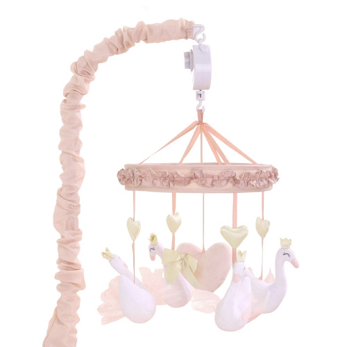 The Peanutshell Baby Girl Musical Crib Mobile - Pink Swans And Hearts - Grace Collection