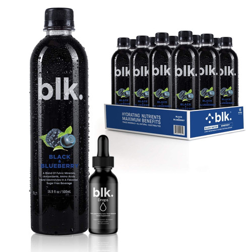 Blk. Black & Blueberry Fulvic Enriched Water 16.9oz / 500ml (12 Pack) + 2 Oz Fulvic Charged Drops