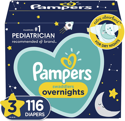 Diapers Size 3, 116 Count - Pampers Swaddlers Overnights Disposable Baby Diapers, Enormous Pack (packaging May Vary)