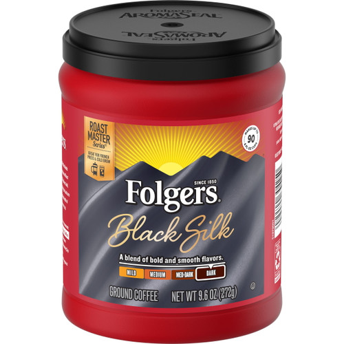 Folgers Black Silk Ground Coffee, Smooth Dark Roast Coffee, 9.6 Ounce Canister
