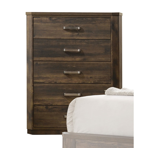Benzara Transitional Style 5 Drawer Wooden Chest With Plinth Base, Brown