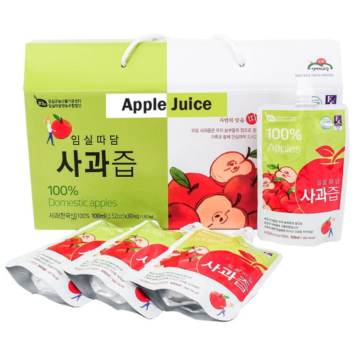 Korean Juice Pouch Apple Juice, 3.52oz(100ml) Per Pack, 30 Pack Per Box