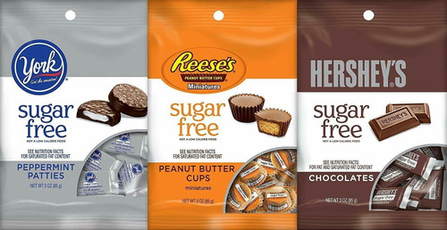 Hershey's Chocolate 3-ounce Peg Bag Bundle: One 3 Ounce Bag York Sugar Free Peppermint Patties, One 3 Ounce Bag Reese's Sugar Free Peanut Butter Cups, And 3 Ounce Bag...