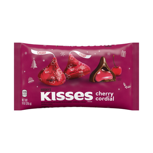 Hershey's, Kisses Cherry Cordial Milk Chocolate Filled With Cherry Cordial Creme Candy, Christmas, 9 Oz, Bag